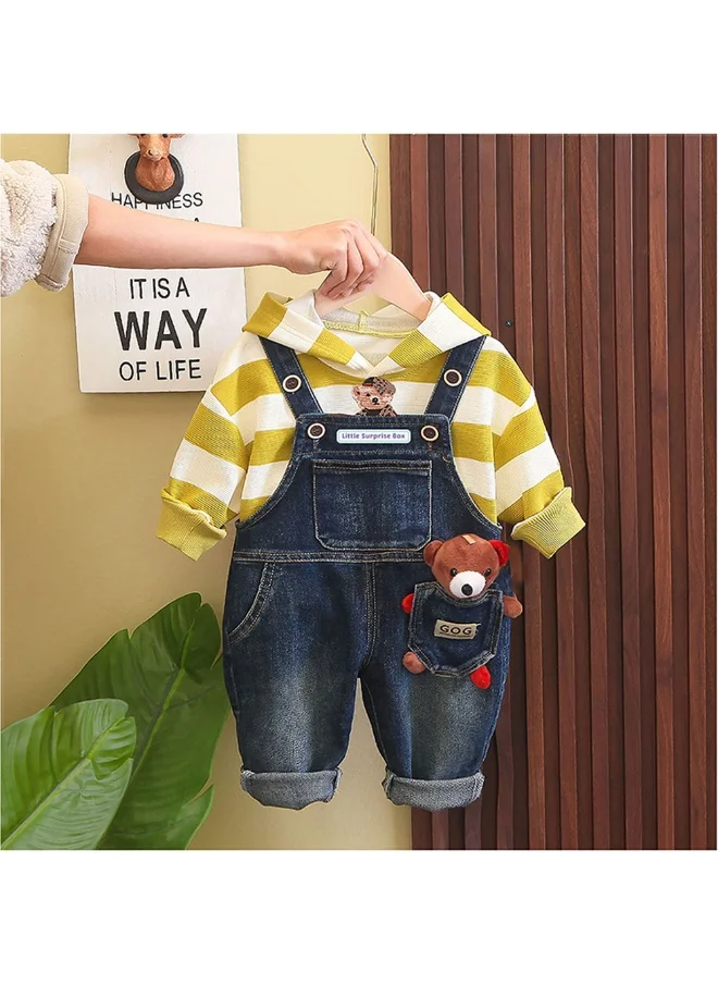 صندوق المفاجآت الصغيرة Green Stripes Teddy Bear Soft Toy Dungary Style 2 Pc Clothing Set For Toddlers And Kids