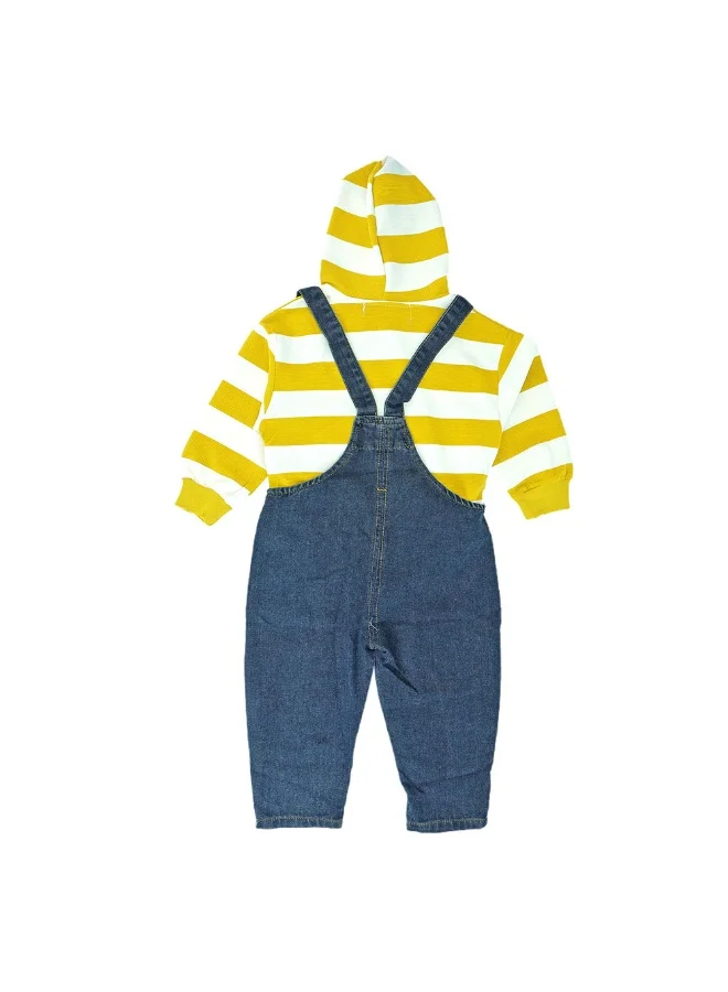 ليتل سربرايز بوكس Green Stripes Teddy Bear Soft Toy Dungary Style 2 Pc Clothing Set For Toddlers And Kids