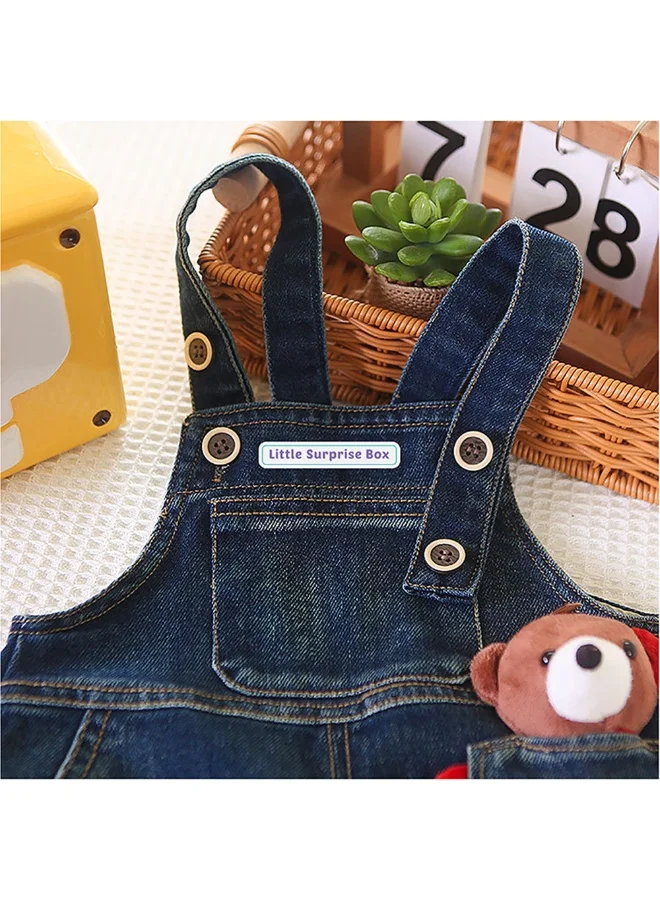 ليتل سربرايز بوكس Green Stripes Teddy Bear Soft Toy Dungary Style 2 Pc Clothing Set For Toddlers And Kids