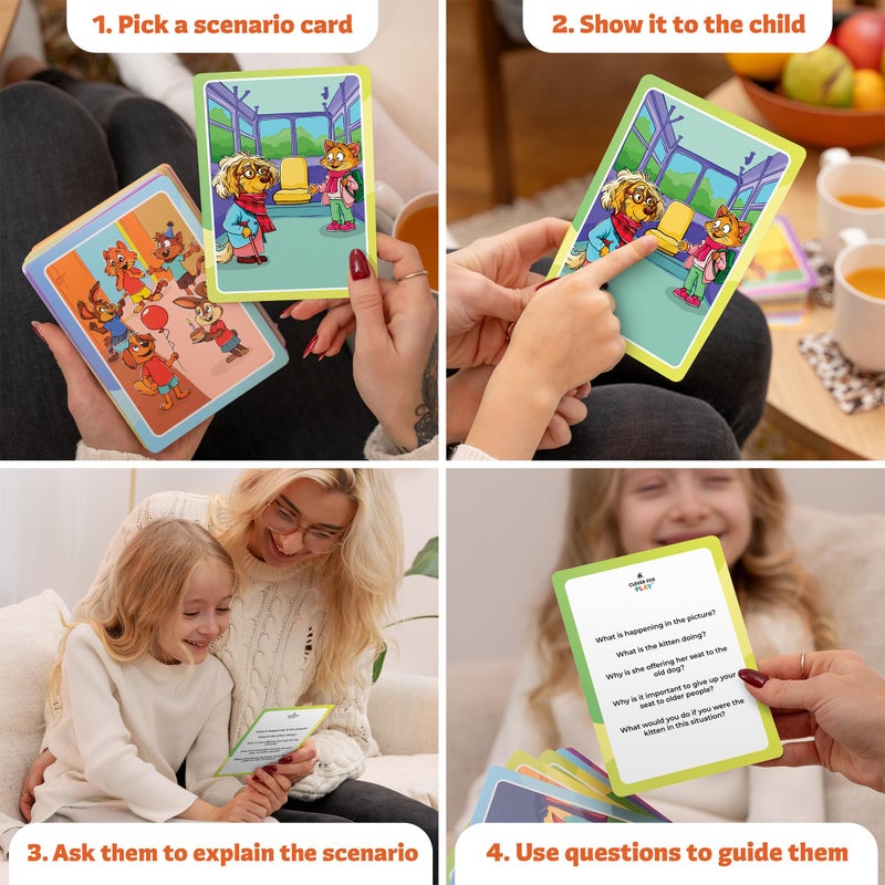 Clever Fox Play Who What Why Conversation Cards for Kids â€“ Learning Game for Social Skills, Emotional Intelligence & Critical Thinking â€“ Speech Therapy Resources, Sequencing Game & Articulation Materials, Ages 4+ - Image 4