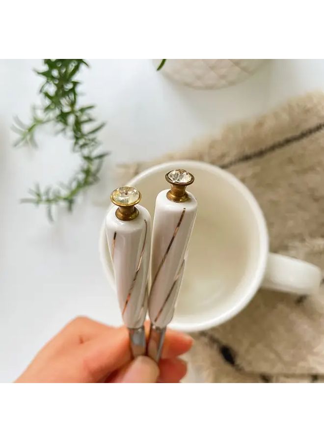 Elegant 2Pcs Stainless Steel Dessert Spoon Fork Set Ceramic Handles For Weddings Gifts Everyday Use - Image 4