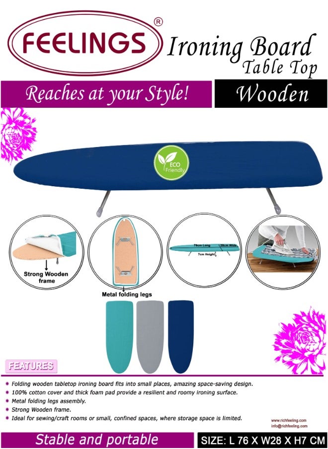 Feelings - Medium Density Fibreboard Ironing Board Table Wooden Top Iron Table 76x28x7cm - Image 1
