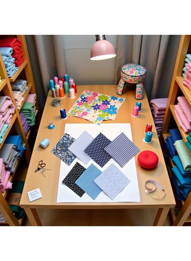 Mozff 7Pcs 10" x 10" (25cm x 25cm) Dark Blue Top Cotton Craft Fabric Bundle Squares Patchwork DIY Sewing Scrapbooking Quilting Floral Dot Pattern Fabric - Image 3