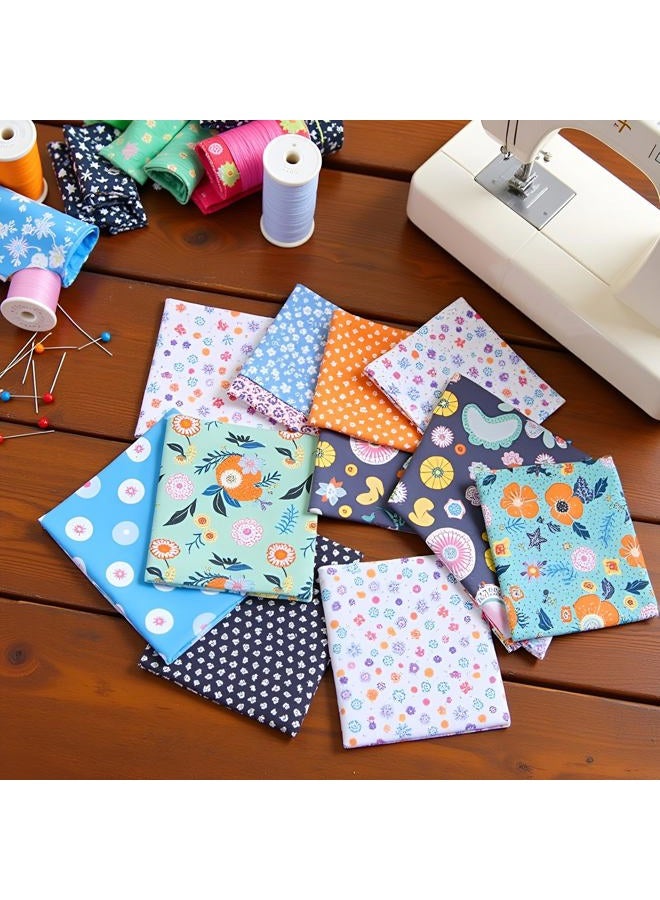 Mozff 7Pcs 10" x 10" (25cm x 25cm) Dark Blue Top Cotton Craft Fabric Bundle Squares Patchwork DIY Sewing Scrapbooking Quilting Floral Dot Pattern Fabric - Image 5