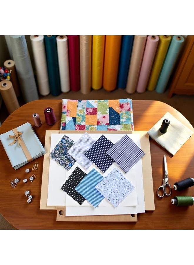 Mozff 7Pcs 10" x 10" (25cm x 25cm) Dark Blue Top Cotton Craft Fabric Bundle Squares Patchwork DIY Sewing Scrapbooking Quilting Floral Dot Pattern Fabric - Image 4