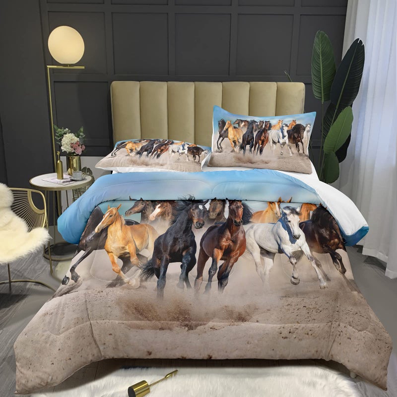 Bodhi Horses Comforter Set Queen for Boys Kids Grassl Horse Bedding Set 3D Animal Printed Comforter Sets Full Size1 Comforter  2 Pillowcases Bedding Set 4002