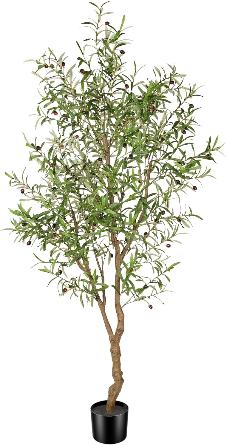 FEELEAD 7ft Faux Olive Tree - Fake Potted Olive Silk Tree with Planter Natural Olive Branches and Realistic Leaves Artificial Tree for Home House Office Decor Indoor - Image 1