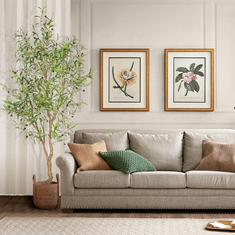 FEELEAD 7ft Faux Olive Tree - Fake Potted Olive Silk Tree with Planter Natural Olive Branches and Realistic Leaves Artificial Tree for Home House Office Decor Indoor - Image 4