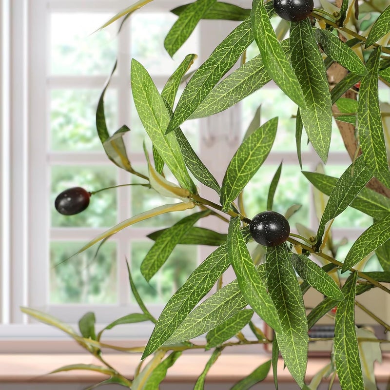 FEELEAD 7ft Faux Olive Tree - Fake Potted Olive Silk Tree with Planter Natural Olive Branches and Realistic Leaves Artificial Tree for Home House Office Decor Indoor - Image 2