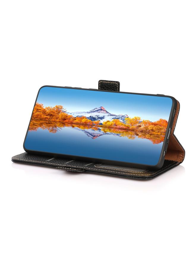 اس-توب جراب لهاتف موتورولا موتو جي باور 2022 من خزنة، مصنوع من جلد الليتشي الأصلي مع خاصية تحديد الهوية بموجات الراديو (RFID)، بمغناطيس جانبي - Image 5