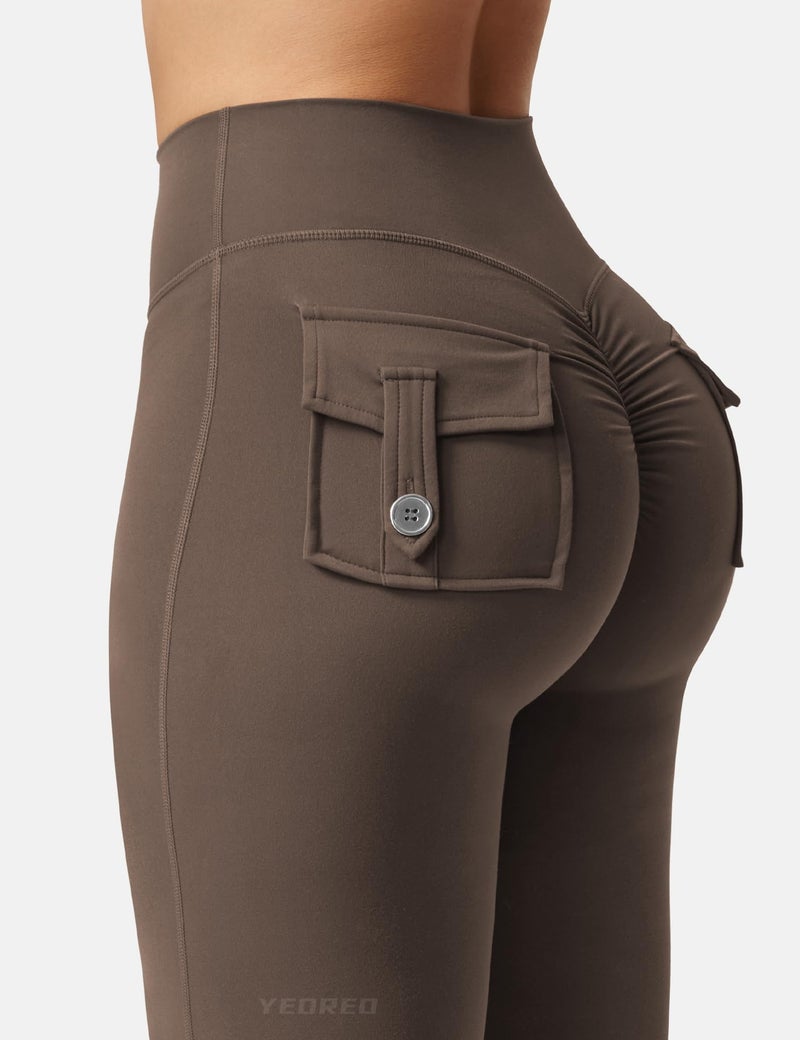 YEOREO Flare Leggings with Pockets for Women Brittany Leggings Workout Leggings for Women Butt Lifting Gym Yoga Leggings Coffee M - Image 5
