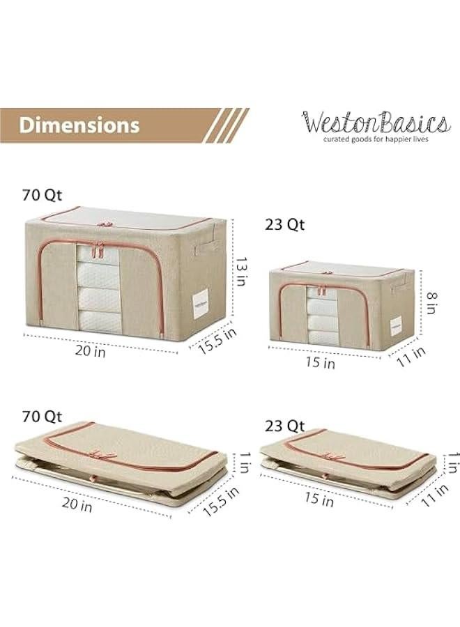 HOOKOR 2 Pack Stackable & Collapsible Clothes Storage Bins,72L Linen Fabric Closet Organizer with Windows & Zippers, Foldable Containers for Clothes, Toys, Sheets, Blankets (Beige) - Image 2