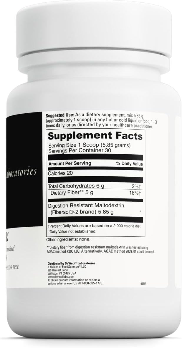 DAVINCI Labs Clearly Fiber  Daily Fiber Powder for Digestion Support  GLP1 Production  Tasteless Drink Mix  Fiber Supplement for Men  Women  Vegetarian GlutenFree  30 Servings 176 g - Image 2