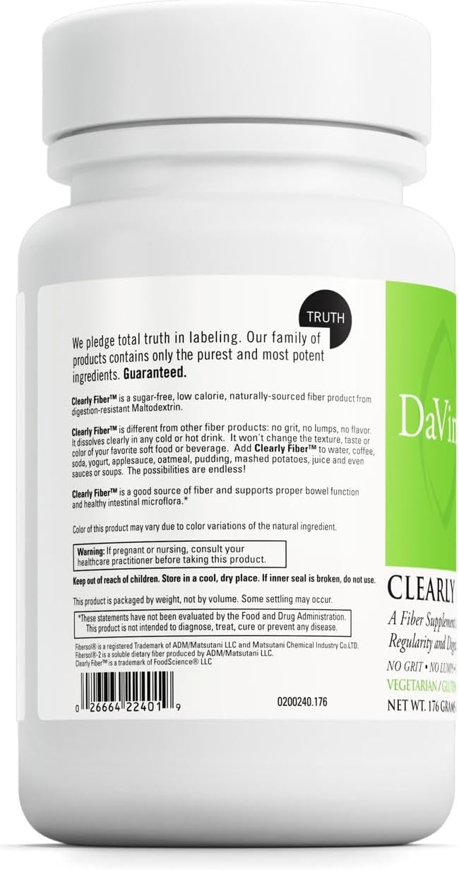 DAVINCI Labs Clearly Fiber  Daily Fiber Powder for Digestion Support  GLP1 Production  Tasteless Drink Mix  Fiber Supplement for Men  Women  Vegetarian GlutenFree  30 Servings 176 g - Image 3