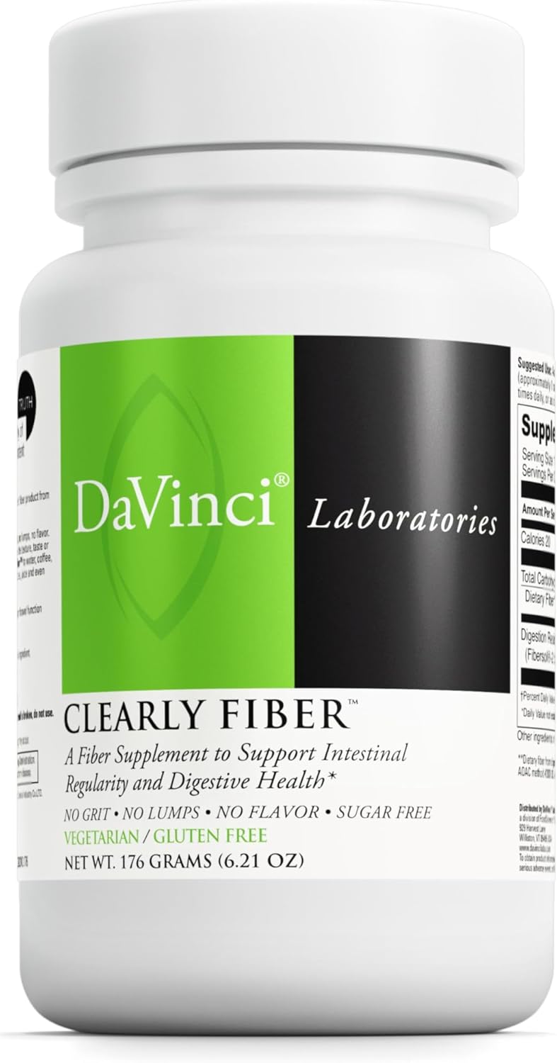 DAVINCI Labs Clearly Fiber  Daily Fiber Powder for Digestion Support  GLP1 Production  Tasteless Drink Mix  Fiber Supplement for Men  Women  Vegetarian GlutenFree  30 Servings 176 g - Image 1
