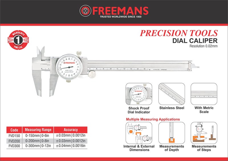 FREEMANS FVD300 Dial Caliper 0-300mm | 0-12 In - Image 2