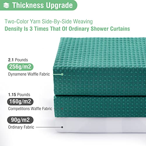 Dynamene Green Fabric Shower Curtain - Waffle Weave Textured Heavy Duty Cloth Shower Curtains for Bathroom, 256GSM Hotel Luxury Weighted Bath Curtain Set with 12 Plastic Hooks,72x72, Seaweed Green - Image 2