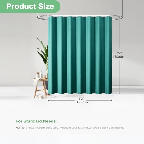 Dynamene Green Fabric Shower Curtain - Waffle Weave Textured Heavy Duty Cloth Shower Curtains for Bathroom, 256GSM Hotel Luxury Weighted Bath Curtain Set with 12 Plastic Hooks,72x72, Seaweed Green - Image 3