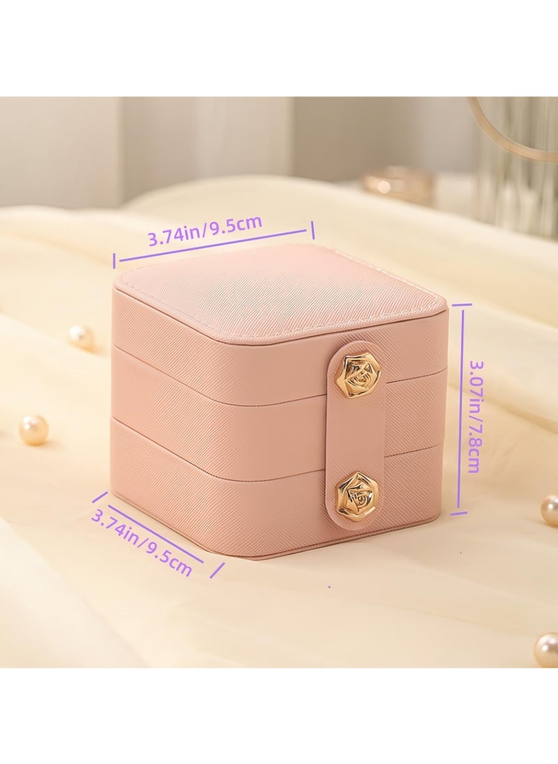 SYOSI - Leather Travel Jewelry Organizer Box, Small Fashion Jewelry Organizer Two Layers Storage Case, for Bracelets, Earrings, Rings Gift, for Girls, Women, Mother, Daughter - Image 1
