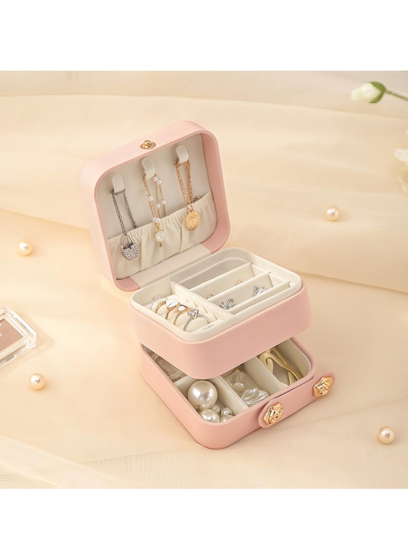 SYOSI - Leather Travel Jewelry Organizer Box, Small Fashion Jewelry Organizer Two Layers Storage Case, for Bracelets, Earrings, Rings Gift, for Girls, Women, Mother, Daughter - Image 1