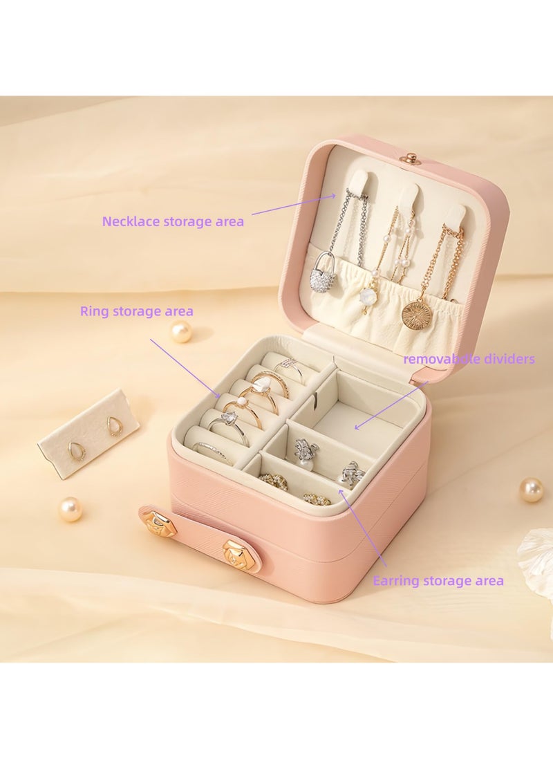 SYOSI - Leather Travel Jewelry Organizer Box, Small Fashion Jewelry Organizer Two Layers Storage Case, for Bracelets, Earrings, Rings Gift, for Girls, Women, Mother, Daughter - Image 1