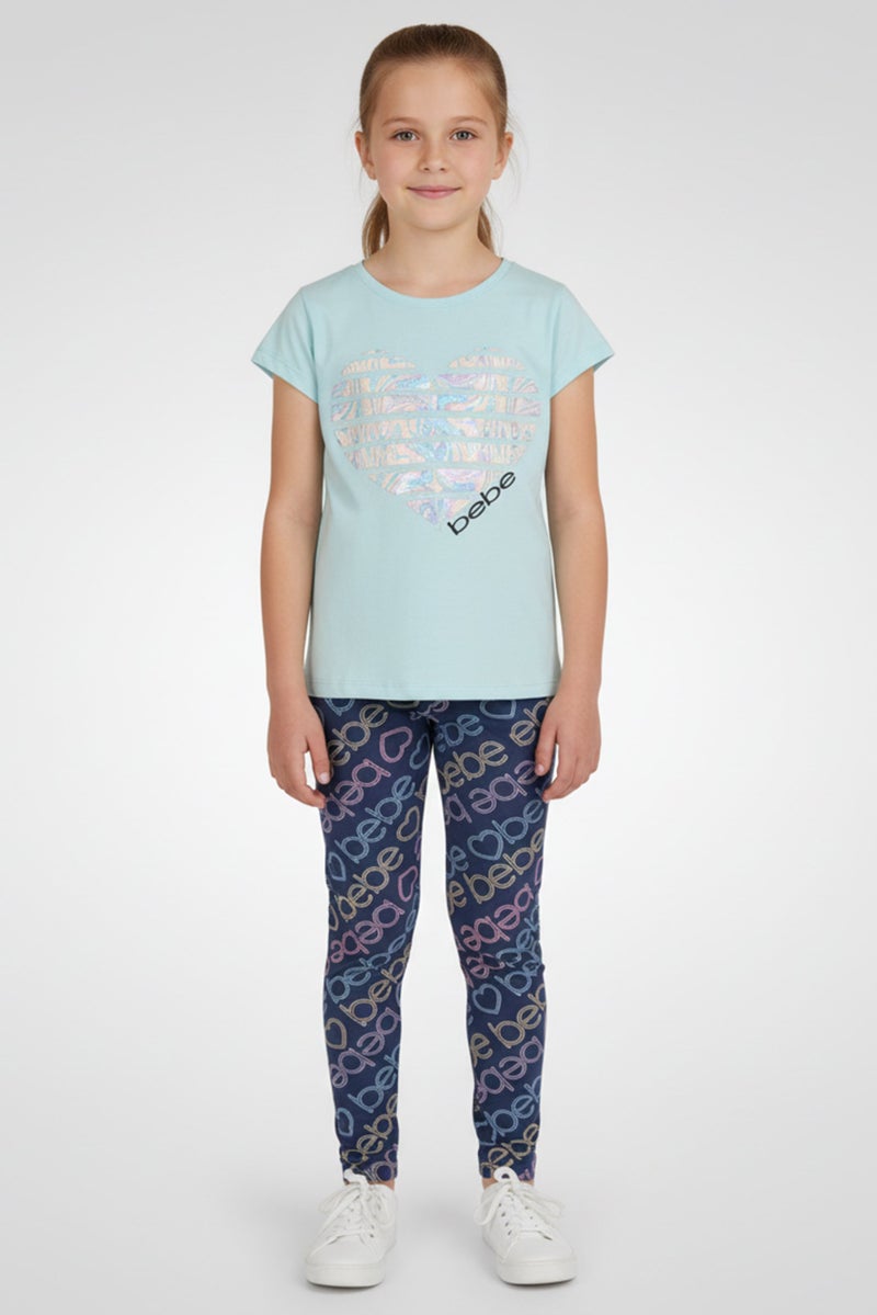 bebe Kids Girl 3 Pcs Brand Logo T-shirt, Jacket And Pants Set, Multicolor - Image 1