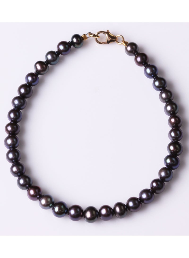 MIKURA Bracelet 1L 19Cm, Freshwater Pearls, A Quality, Treated Black Color, 5.5-5.0MM, Agw 7.53Gms, 18KY  - Image 1