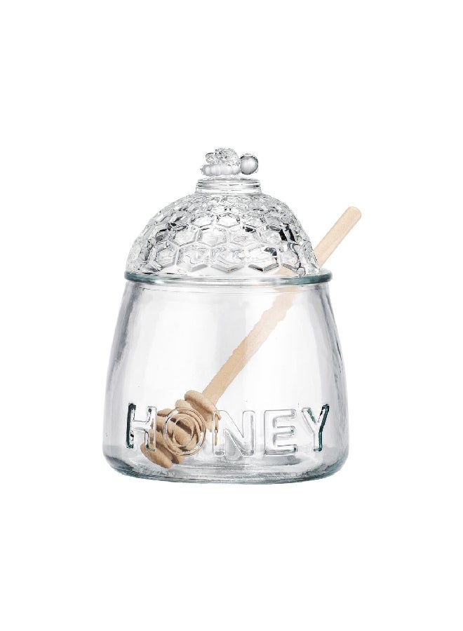 Bien Servi Glass Honey Jar with Bamboo Dipper Clear and Beige 500 ml 4459 - Image 1