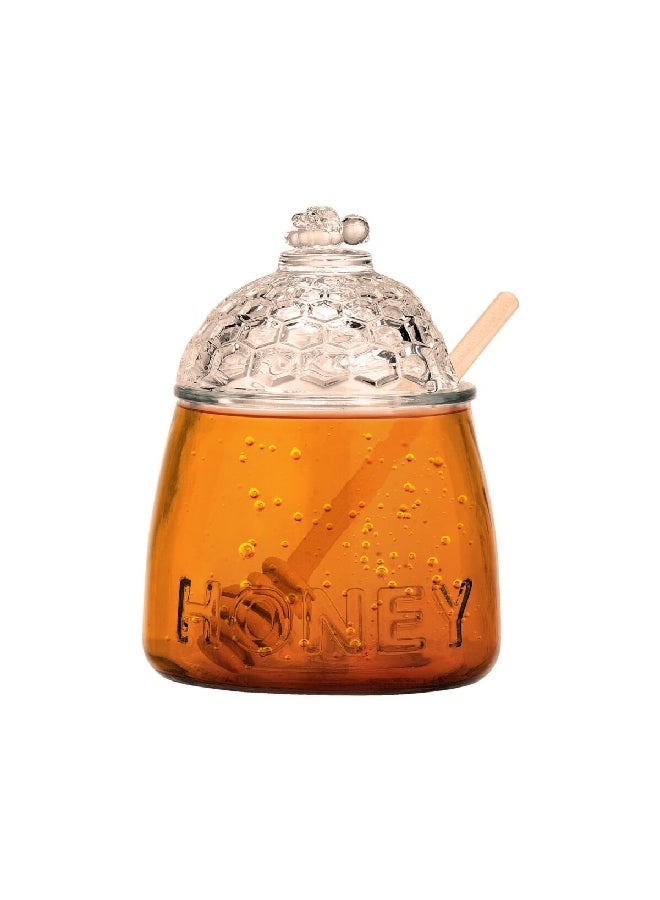 Bien Servi Glass Honey Jar with Bamboo Dipper Clear and Beige 500 ml 4459 - Image 2