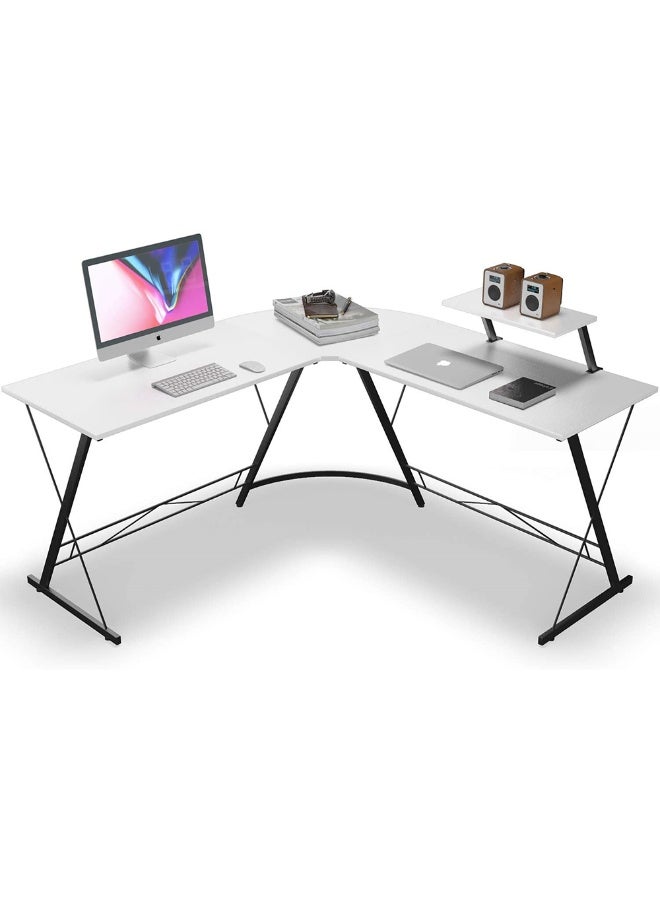 SHEIDLIN L-Shaped Computer Desk 129cm, Reversible Monitor Stand X Metal Frame Corner Writing Desk, Multifunctional Home Study Gaming Office Table - Image 1