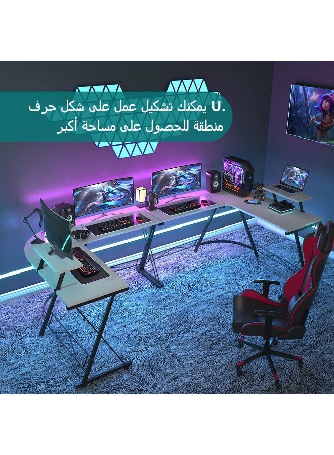 SHEIDLIN L-Shaped Computer Desk 129cm, Reversible Monitor Stand X Metal Frame Corner Writing Desk, Multifunctional Home Study Gaming Office Table - Image 2