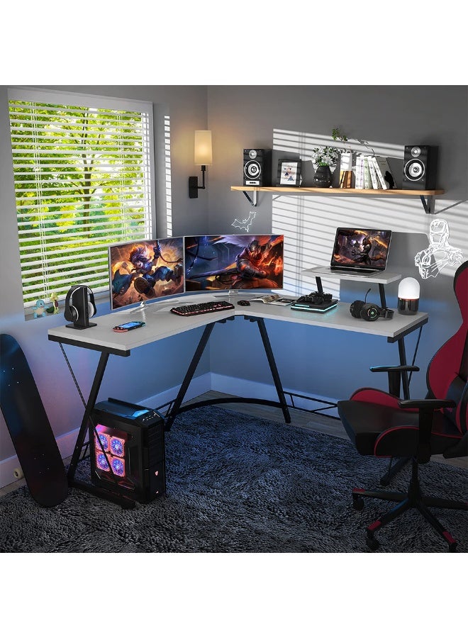 SHEIDLIN L-Shaped Computer Desk 129cm, Reversible Monitor Stand X Metal Frame Corner Writing Desk, Multifunctional Home Study Gaming Office Table - Image 5