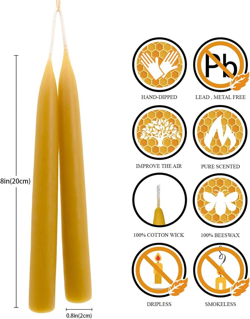 DEYBBY 8 inch Natural Beeswax Taper Candles Set of 12, DEYBBY Smokeless and Dripless Beeswax Candles, 8Hrs Burn Time, Nontoxic - Image 2