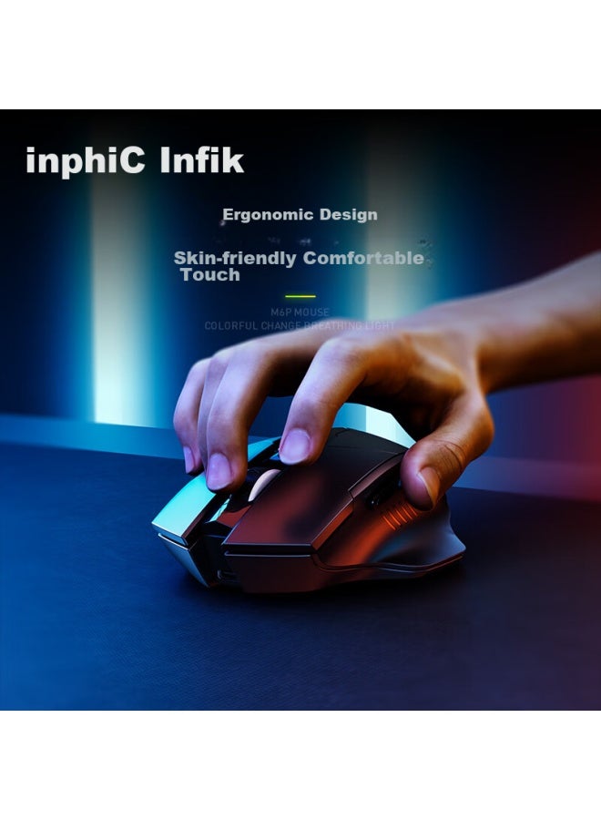inphic ماوس لاسلكي قابل لإعادة الشحن من الجيل الثاني Pm6، هادئ، مريح، عرض مستوى البطارية، متوافق مع أجهزة الكمبيوتر المكتبية والمحمولة، 2.4G عالمي، محمول، أسود - Image 3