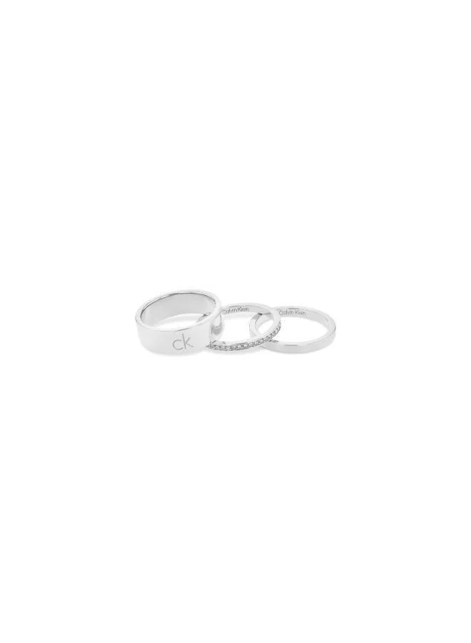 Calvin Klein  CK Trio Collection Set Of 3 Rings For Women In Stainless Steel Embellished With Crystals - 35000794E for Women | Best Price UAE
