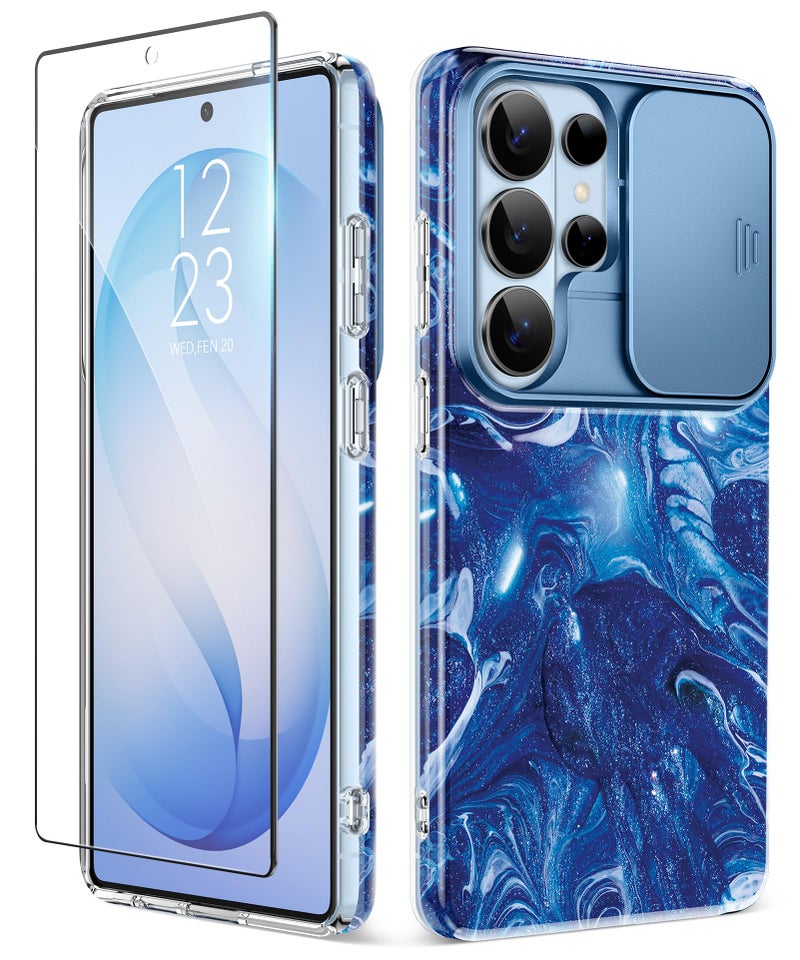 GVIEWIN for Samsung Galaxy S26 Ultra Case with Slide Camera Cover, [Screen Protector] [Shockproof Military Grade Drop Protection] Marble Slim Fit Hard PC Phone Cover S26 Ultra 6.9" 2026 (Star Abyss) - Image 1