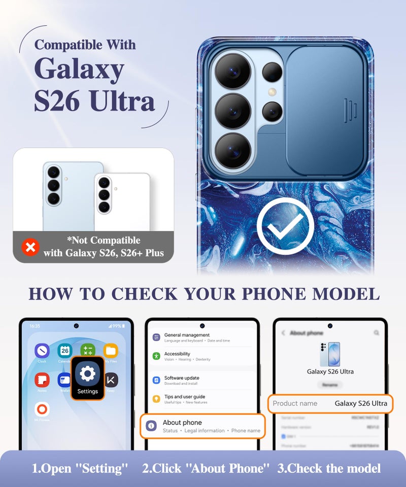 GVIEWIN for Samsung Galaxy S26 Ultra Case with Slide Camera Cover, [Screen Protector] [Shockproof Military Grade Drop Protection] Marble Slim Fit Hard PC Phone Cover S26 Ultra 6.9" 2026 (Star Abyss) - Image 2