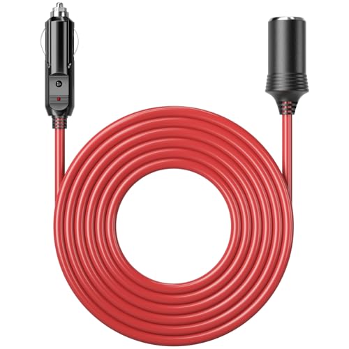 Energeaster 15 FT 6 A Cigarette Lighter Extension Cord with Fuse LED Power Indicator MaletoFemale Extension Cord Cable 12V24V Car Charger with Cigarette Lighter Socket Red - Image 1