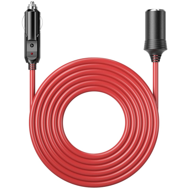 Energeaster 15 FT 6 A Cigarette Lighter Extension Cord with Fuse LED Power Indicator MaletoFemale Extension Cord Cable 12V24V Car Charger with Cigarette Lighter Socket Red - Image 3