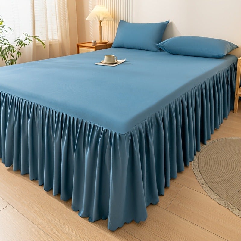 [10 Colors Available] 1pc Modern Style Elastic Perfect Bedspread with Lace, Non-Slip, Dust-Proof, Breathable And Beautiful Bed Skirt, Machine Washable, Non-Printed Fabric, Suitable for All Seasons - Hotel-Grade Mattress Protector - Image 1