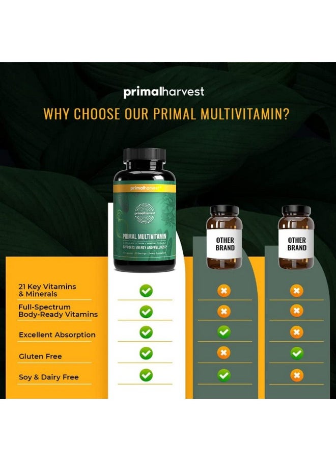 Primal Harvest - Multivitamin For Women And Men Vitamin A Vitamin C Vitamin D And E Vitamin B12 B6 Biotin Zinc Supplements 30 Capsules - Image 1