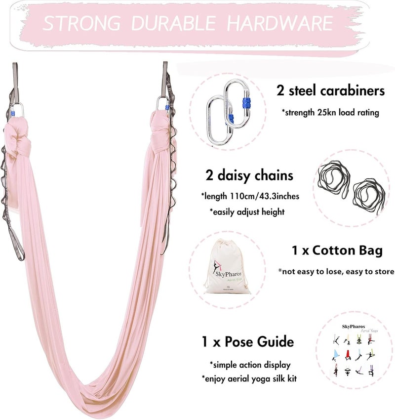 SKYPHAROS 5.5 Yards Aerial Silks Yoga Swing Set - Aerial Yoga Hammock Kit Anti-Gravity Flying for Fitness, Low/Non Stretch Nylon Tricot Fabric Hardware Included for Dance - Image 2
