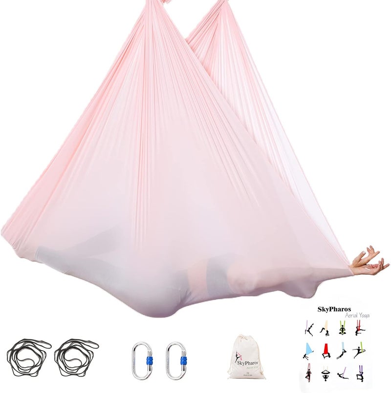 SKYPHAROS 5.5 Yards Aerial Silks Yoga Swing Set - Aerial Yoga Hammock Kit Anti-Gravity Flying for Fitness, Low/Non Stretch Nylon Tricot Fabric Hardware Included for Dance - Image 5
