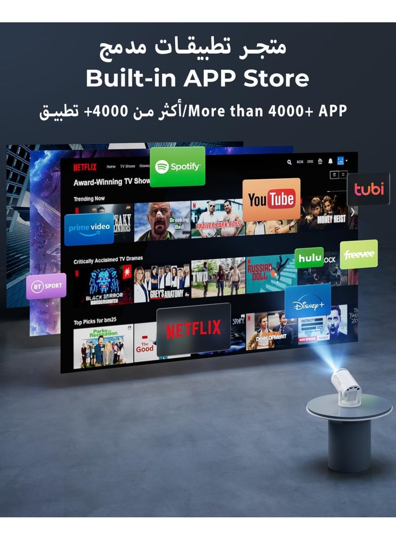 OTTAL New Upgraded HY300 Pro+ Mini Projector with WiFi and Bluetooth Built in Apps, Smart Portable Projector with 180° Rotation, Auto Keystone, Support 4K, Compatible with HDMI/USB/TV Stick/phone/Laptop - Image 2