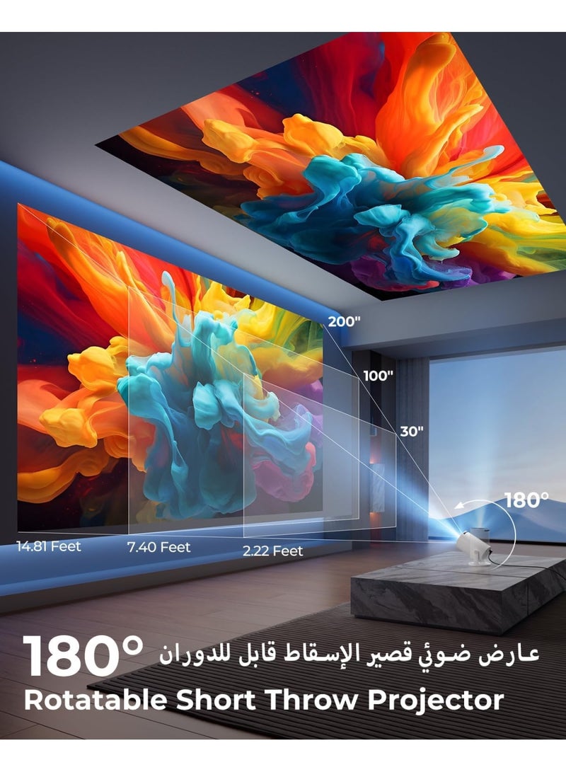 OTTAL New Upgraded HY300 Pro+ Mini Projector with WiFi and Bluetooth Built in Apps, Smart Portable Projector with 180° Rotation, Auto Keystone, Support 4K, Compatible with HDMI/USB/TV Stick/phone/Laptop - Image 3