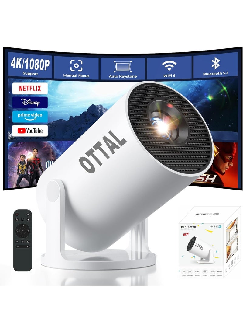 OTTAL New Upgraded HY300 Pro+ Mini Projector with WiFi and Bluetooth Built in Apps, Smart Portable Projector with 180° Rotation, Auto Keystone, Support 4K, Compatible with HDMI/USB/TV Stick/phone/Laptop - Image 1