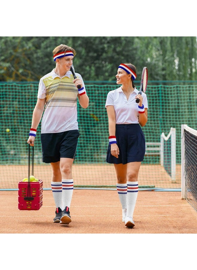 OnUpgo - Sweatband Set Premium Sports Headband Wristband Set Sweatbands Terry Cloth Wristband Wrist Sweatband Headbands Moisture Wicking Sweat Absorbing Head Band Red/White/Blue - Image 1