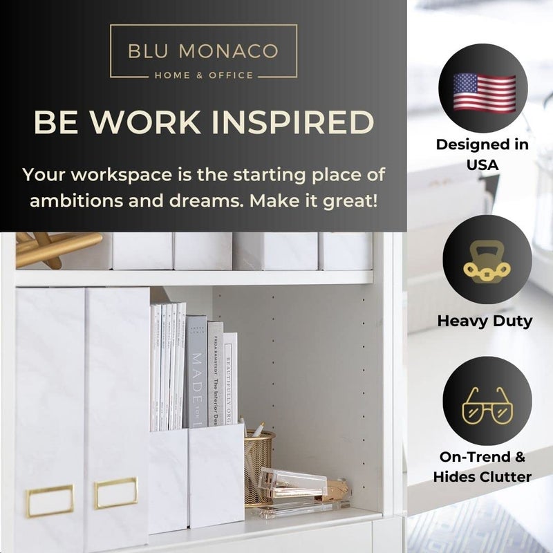 BLU MONACO Set of 4 Magazine Holders | White Marble Design with Gold Label Holders | Foldable File Organizer Boxes for Desk, Office & Classroom | Stylish Paper & Magazine Storage - Image 5