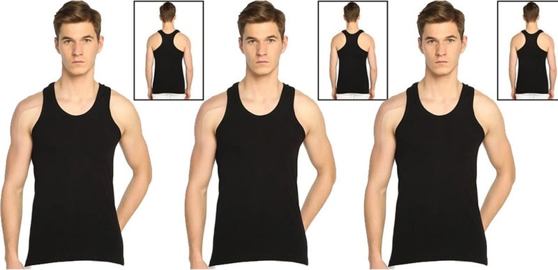 Men's Cotton 3 Pieces Black Athlete Undershirt