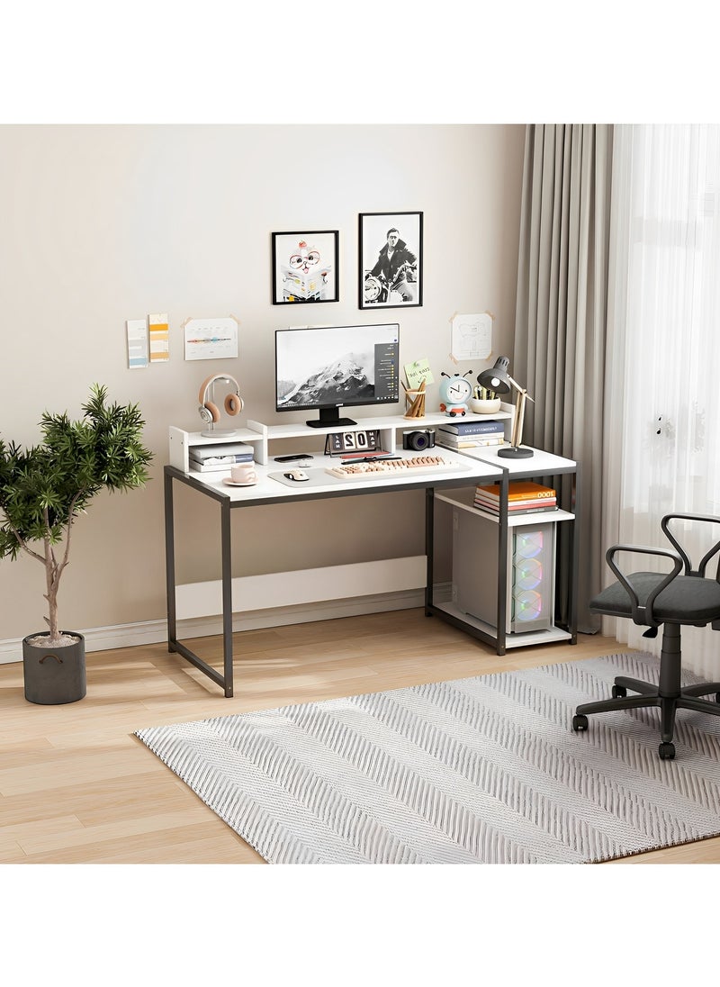 Computer Desk，54" Gaming Desk, Home Office Desk Built-In Dual Storage Shelves & Triple Monitor Stand ， Storage Space-Savor, Modern Table, White - pzsku/Z654DFFE3A14E34947BD5Z/45/_/1740130984/a56b987e-0b70-4b5b-bf91-f114fbd230cb